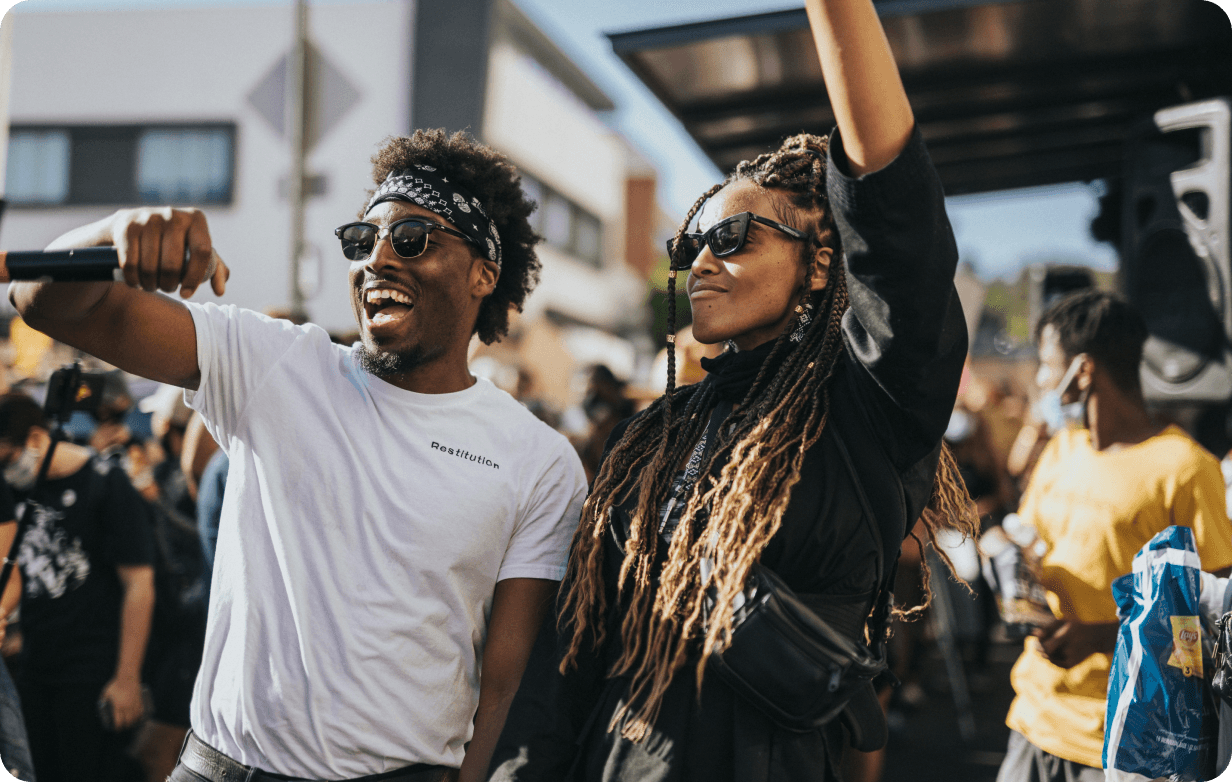 Joyful guests at a culturally-rooted event